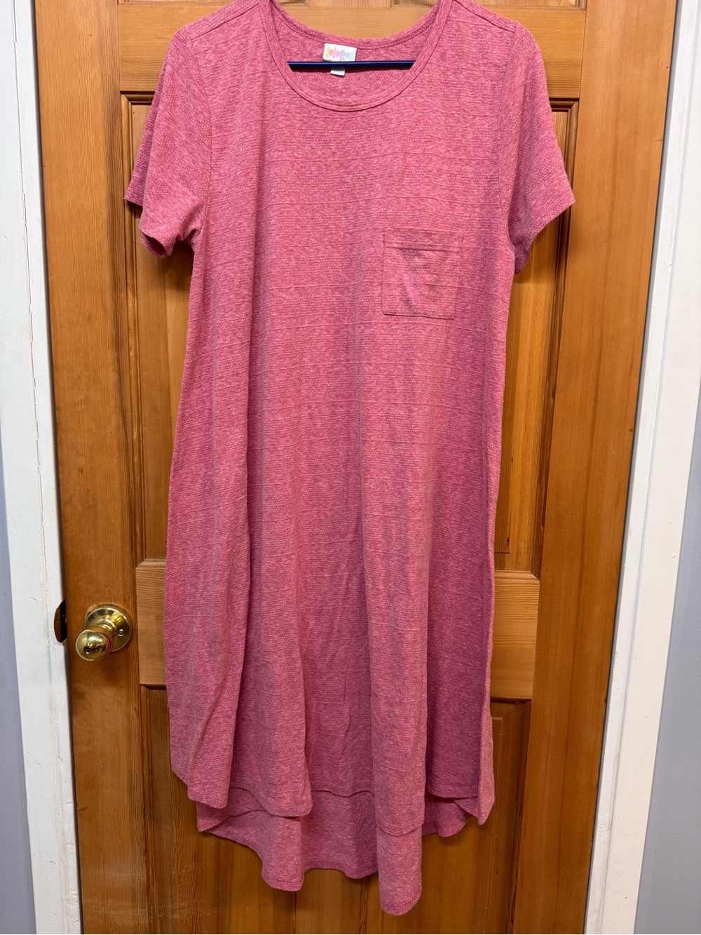LuLaRoe Heathered Rose Pink Short Sleeve Pocket Dress